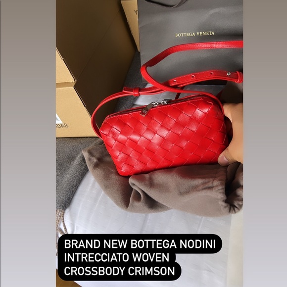 BOTTEGA VENETA BRAND NEW MINI NODINI INTRECCIATO WOVEN CROSSBODY crimson - Picture 1 of 2